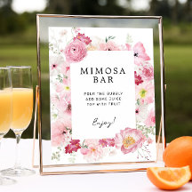 Roze Bloemen Mimosa Bar Teken
