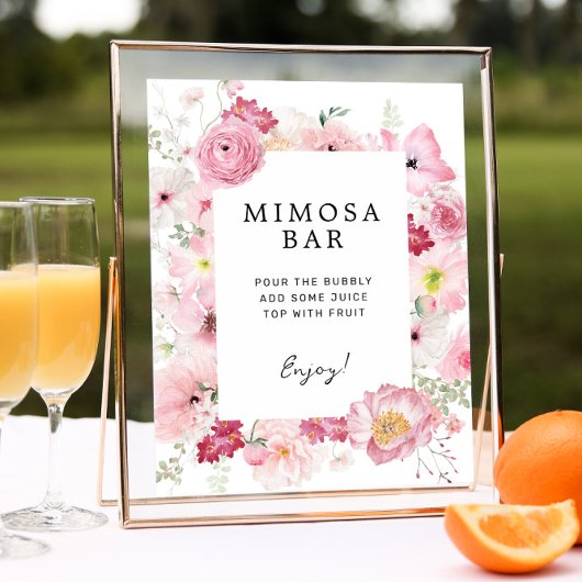 Roze Bloemen Mimosa Bar Teken Poster