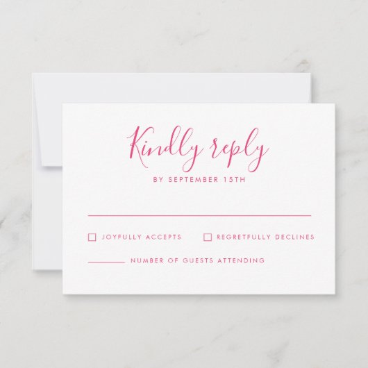 Roze Bloemen Minimale Bruiloft RSVP Kaart (Voorkant)