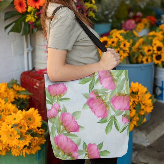  roze bloemen minimalistisch eenvoudig tote bag