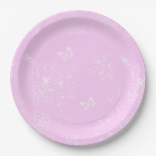 Roze Bloemen Minimalistisch Patroon Modern Abstrac Papieren Bordje