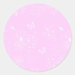 Roze Bloemen Minimalistisch Patroon Modern Abstrac Ronde Sticker