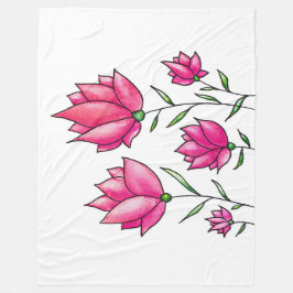 Roze Bloemen  Minimalistische Ink Waterverf Art Fleece Deken