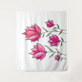 Roze Bloemen  Minimalistische Ink Waterverf Art Wandkleed