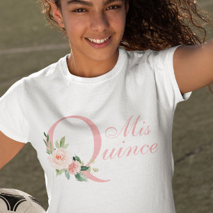 Roze Bloemen Mis Quince 15e Verjaardag T-shirt