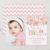 Roze Bloemen Miss Onederful 1e Verjaardag Foto Kaart (Voorkant / Achterkant)