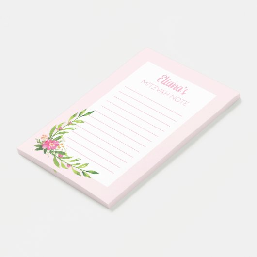 Roze Bloemen Mitswa Opmerking: 4x6 Sticky Pad Post-it® Notes (Schuin)