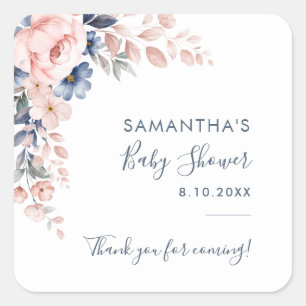 Roze Bloemen Modern Baby shower Vierkante Sticker