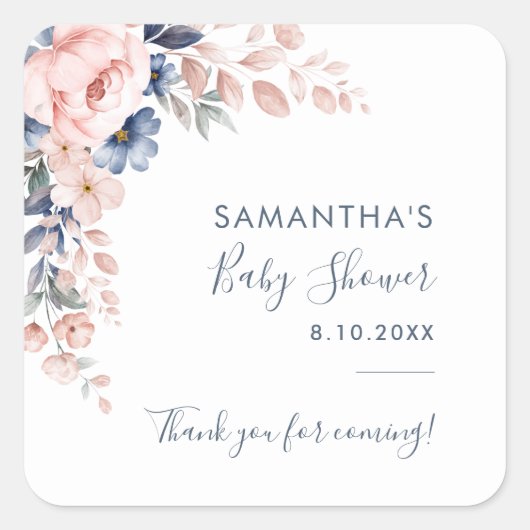 Roze Bloemen Modern Baby shower Vierkante Sticker (Voorkant)