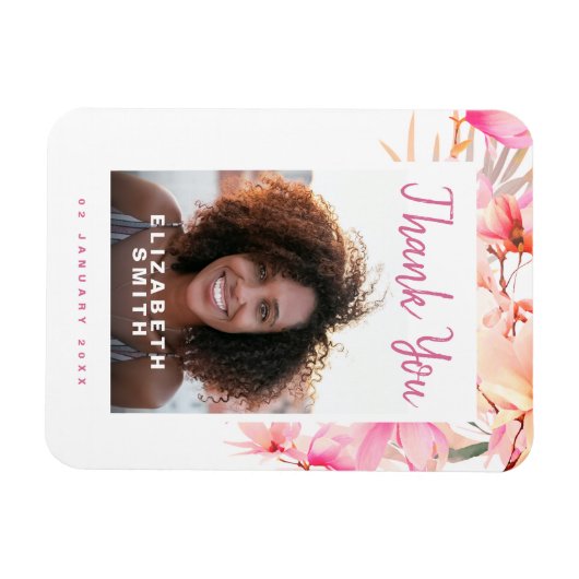 Roze Bloemen Modern Elegant Dank u Magneet (Horizontaal)