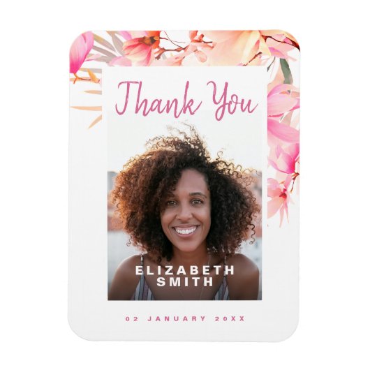 Roze Bloemen Modern Elegant Dank u Magneet (Verticaal)