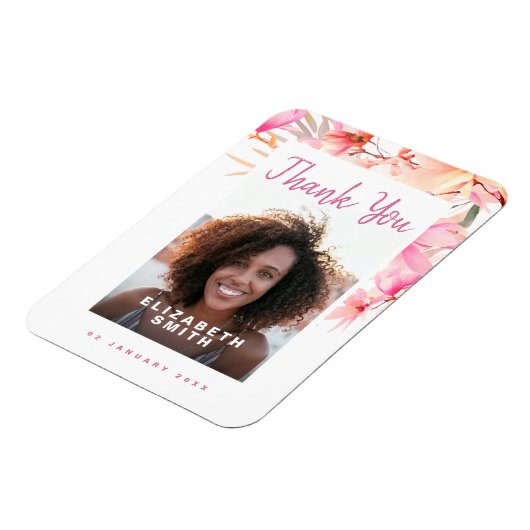 Roze Bloemen Modern Elegant Dank u Magneet (Linkerzijde)