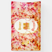 Roze Bloemen Modern Elegant Monogram Gelukkige Ver Spandoek (Verticaal)
