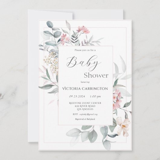 Roze Bloemen Modern Meisje Baby shower Kaart (Voorkant)