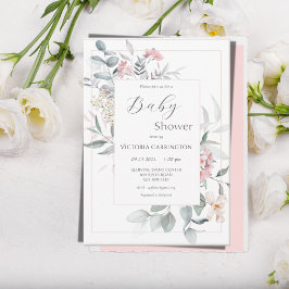 Roze Bloemen Modern Meisje Baby shower Kaart