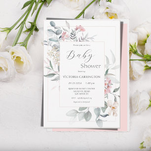 Roze Bloemen Modern Meisje Baby shower Kaart