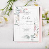 Roze Bloemen Modern Meisje Baby shower Kaart