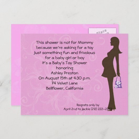 Roze Bloemen Modern Mom Baby shower Uitnodiging (Voorkant / Achterkant)