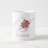 Roze Bloemen Modern Monogram Initiaal Letter Grote Koffiekop (Voorkant)