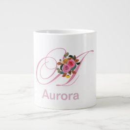 Roze Bloemen Modern Monogram Initiaal Letter Grote Koffiekop