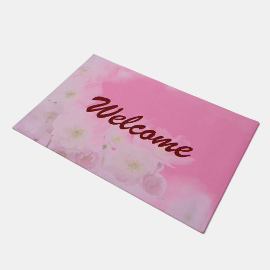 Roze Bloemen Modern Professioneel Minimalist Deurmat (Schuin)