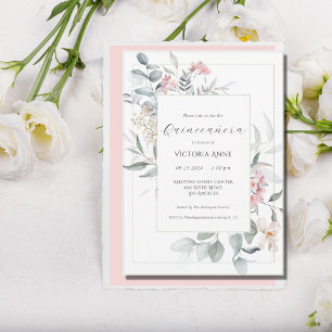 Roze Bloemen Modern Quinceañera Kaart