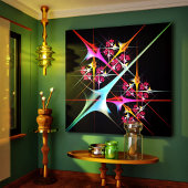 Roze Bloemen Moderne Abstracte Kunst Kleurenpatroo Canvas Afdruk