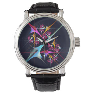 Roze Bloemen Moderne Abstracte Kunst Kleurenpatroo Horloge