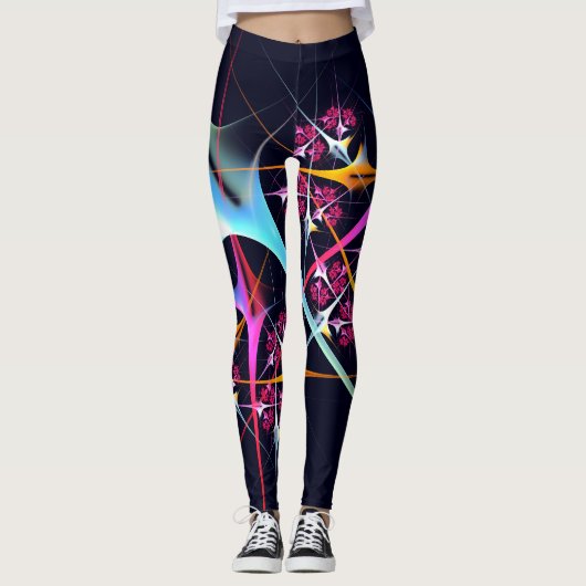 Roze Bloemen Moderne Abstracte Kunst Kleurenpatroo Leggings (Voorkant)