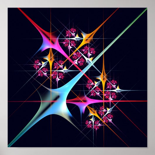 Roze Bloemen Moderne Abstracte Kunst Kleurenpatroo Poster (Voorkant)