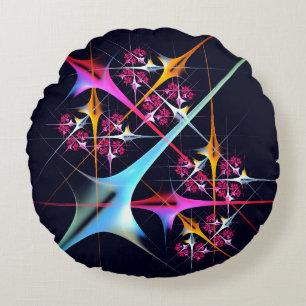 Roze Bloemen Moderne Abstracte Kunst Kleurenpatroo Rond Kussen