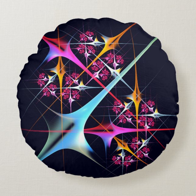 Roze Bloemen Moderne Abstracte Kunst Kleurenpatroo Rond Kussen (Voorkant)