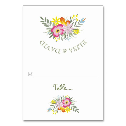 Roze bloemen moderne bruiloft gevouwen escortkaart kaart (Voorkant)