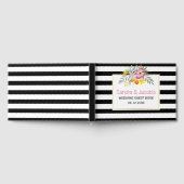 Roze bloemen, moderne strepen bloemenbruiloft gastenboek (Volledig)