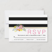 Roze bloemen moderne strepen met bloemenbruiloft R RSVP Kaartje (Voorkant)