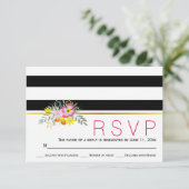Roze bloemen moderne strepen met bloemenbruiloft R RSVP Kaartje (Staand voorkant)