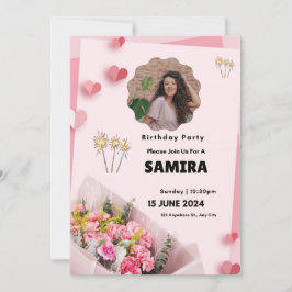 Roze Bloemen Moderne Verjaardag Kaart