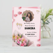 Roze Bloemen Moderne Verjaardag Kaart (Staand voorkant)