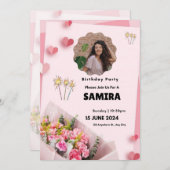 Roze Bloemen Moderne Verjaardag Kaart (Voorkant / Achterkant)
