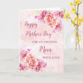 Roze Bloemen Moeder Happy Moederdag Kaart (Gele Bloem)