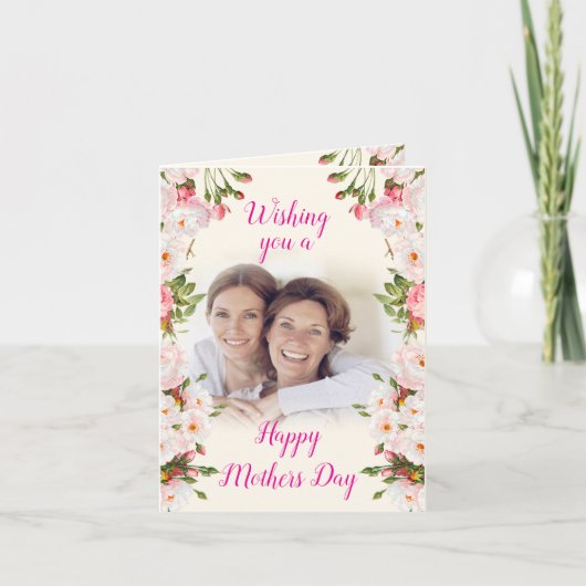 Roze Bloemen Moederdag - Amerikaanse moeder & doch Kaart (Voorkant)