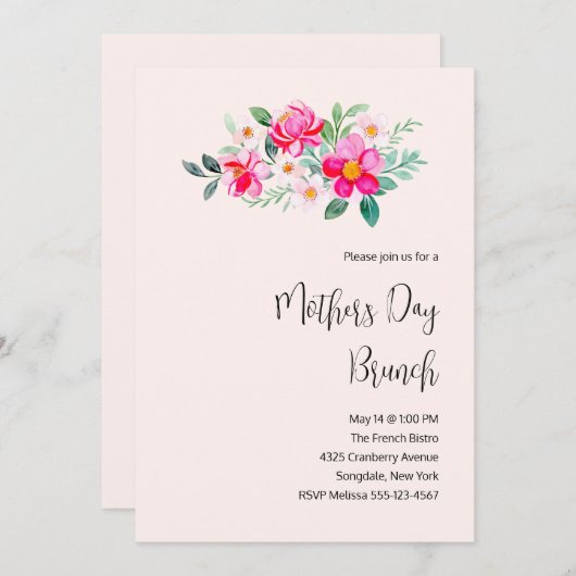  roze bloemen Moederdag Brunch Kaart (Voorkant / Achterkant)