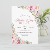 Roze Bloemen Moederdag Brunch Party Kaart (Staand voorkant)