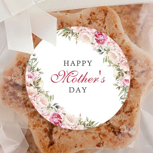 Roze Bloemen Moederdag Brunch Party Ronde Sticker