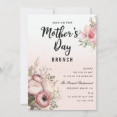 Roze Bloemen Moederdag Brunch Party Uitnodiging (Voorkant)