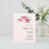  roze bloemen Moederdag Brunch Uitnodiging Briefkaart (Staand voorkant)
