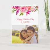 Roze Bloemen Moederdag Fotokaart voor Mam Kaart (Voorkant)