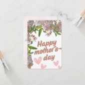 Roze Bloemen Moederdag Kaart (Voorkant / Achterkant in situ)
