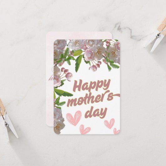 Roze Bloemen Moederdag Kaart (Voorkant / Achterkant in situ)