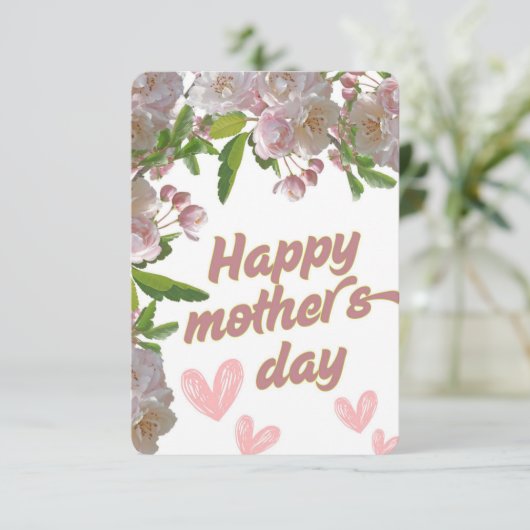 Roze Bloemen Moederdag Kaart (Staand voorkant)